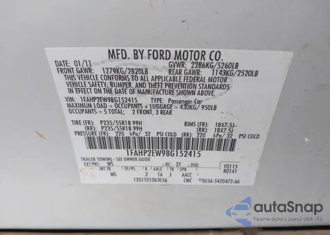 2011 Ford Taurus Sel from USA, damaged, VIN 1FAHP2EW9BG152415